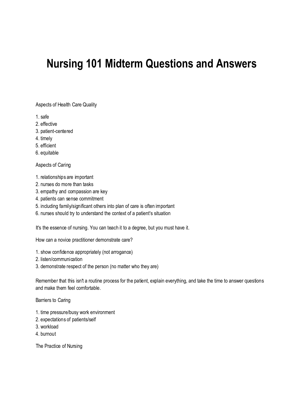 Preview image for Nursing 101 Midterm Questions and Answers